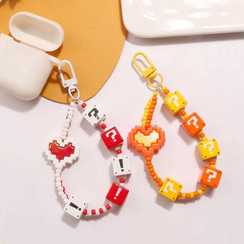 Earphone Cover Decoration Question Mark Building Block Keychain Solid Color Bag Decoration Colorful Rice Bead AccessoriesX241008