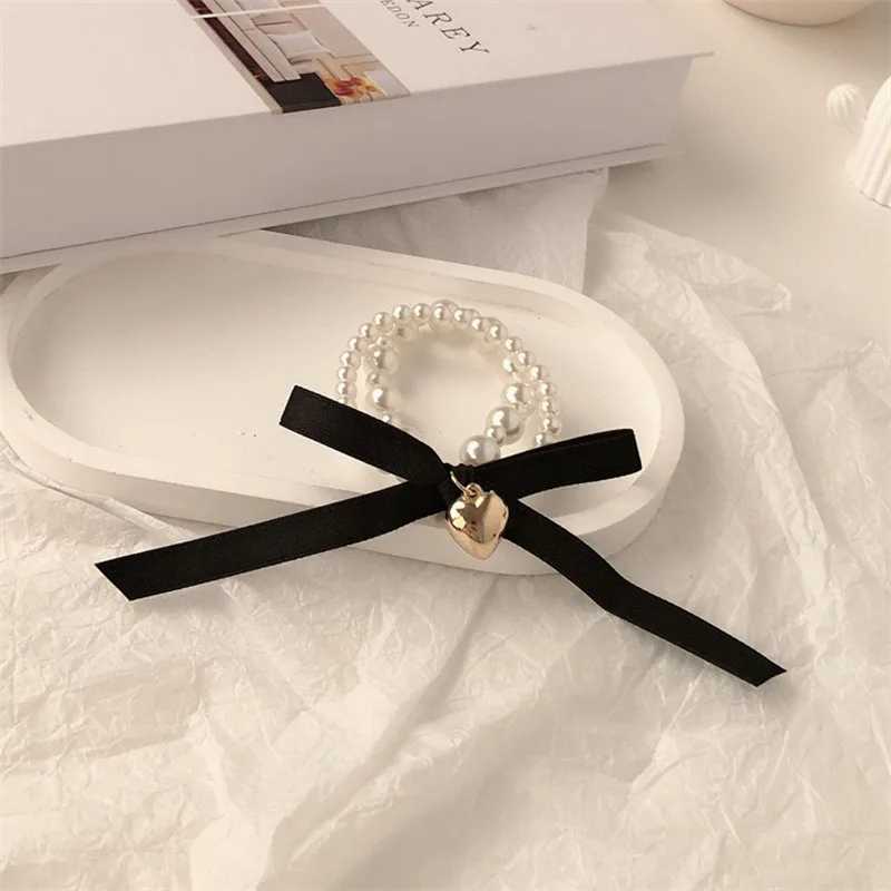 Korean Bow Sweet Hair Ring Pearl Love Simple Temperature Hair Rope Suitable for Women to Wear W241007