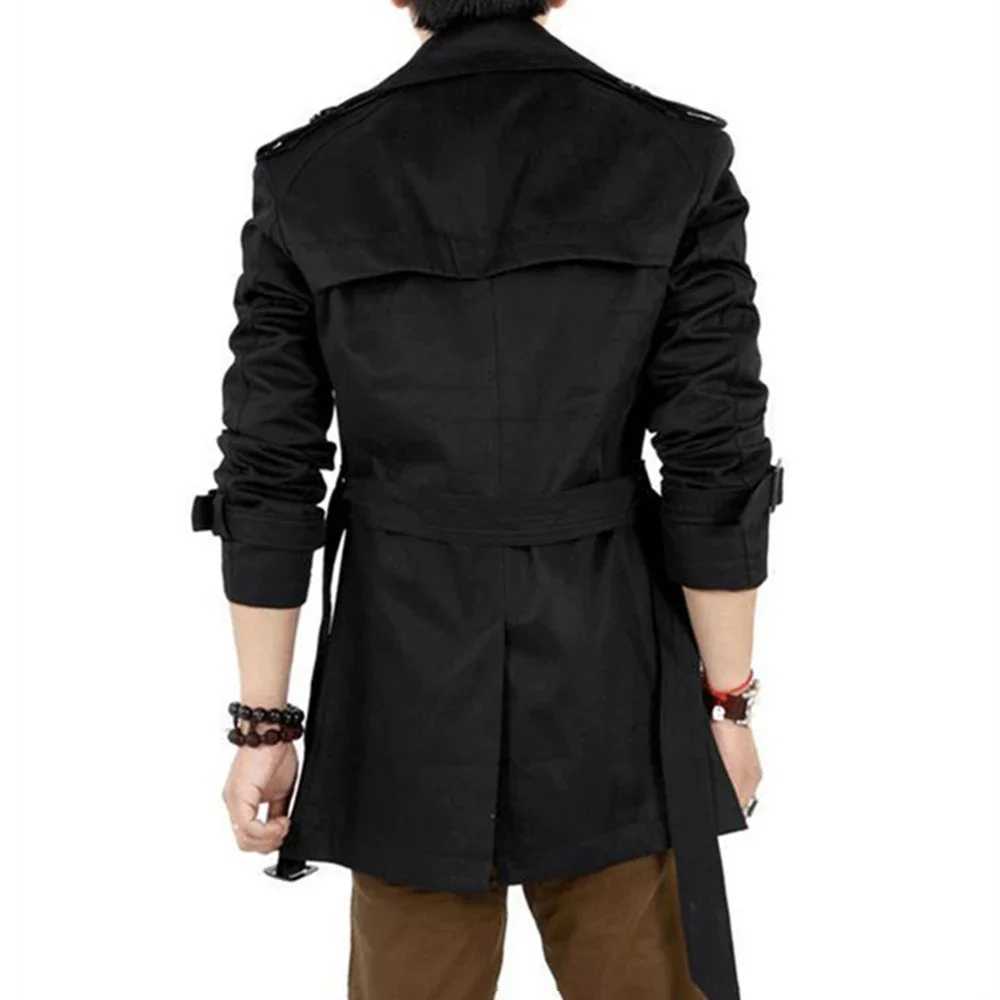 Autumn and Winter Mens Mid-Length Trench Coat Elegant British Solid Color Coat Korean Style Double-Breasted Casual Trench Coat W250815