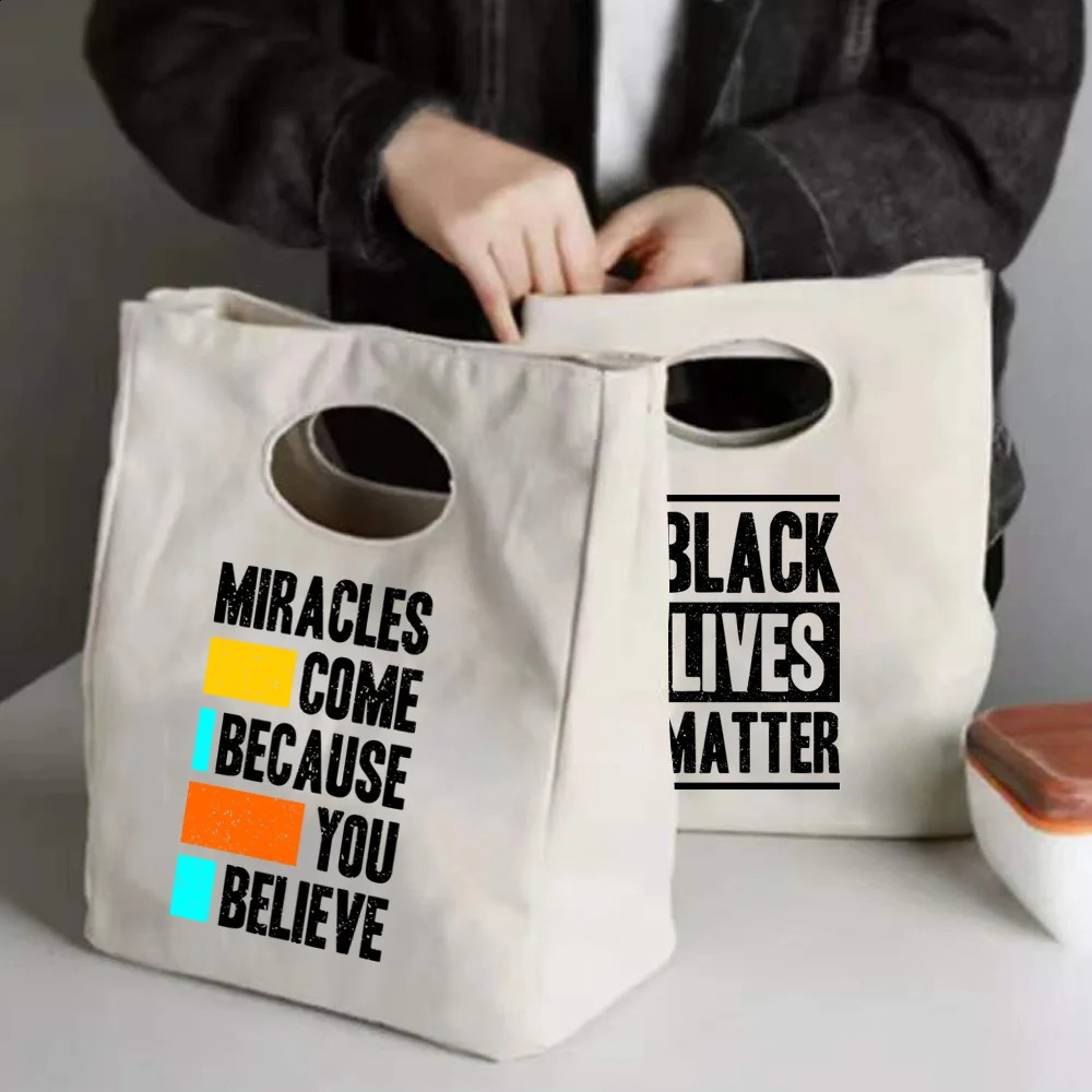 Thermal Insulated Bag Lunch Box Bags for Women Portable Fridge Tote Cooler Handbags Word Printed Food Work 240925