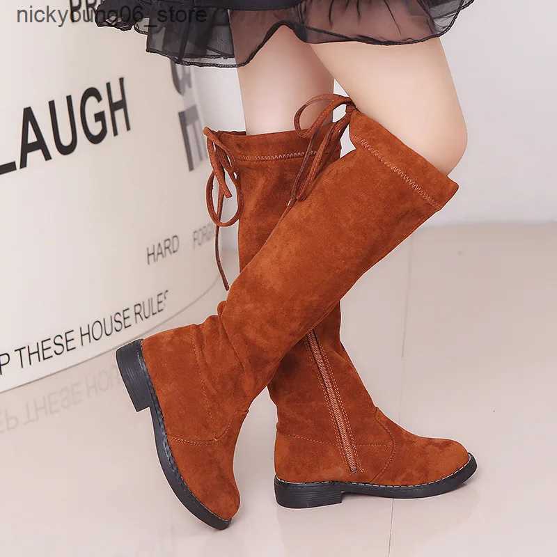 Boots Fashion Girls Boots Childrens Long Boots Soft Knee-High Boots Kids Princess Shoes Autumn Winter Warm Toddler Girls Botas D908 L240910