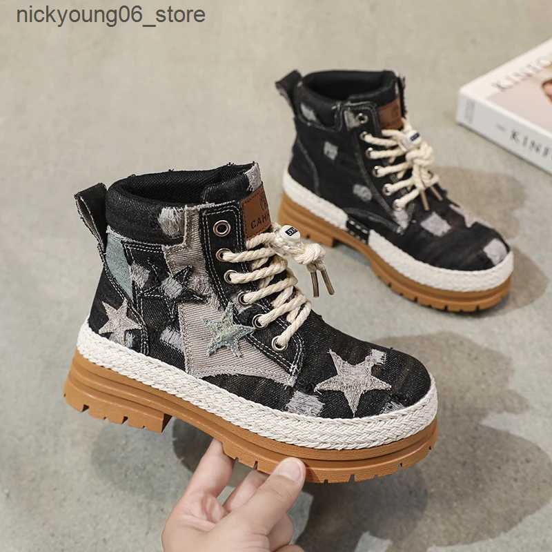 Boots Girls Boys Ankle Leather Boots with Zipper Lace Up Outdoor Hiking Waterproof Anti-Slip Durable Combat Bootie for Kids L240910