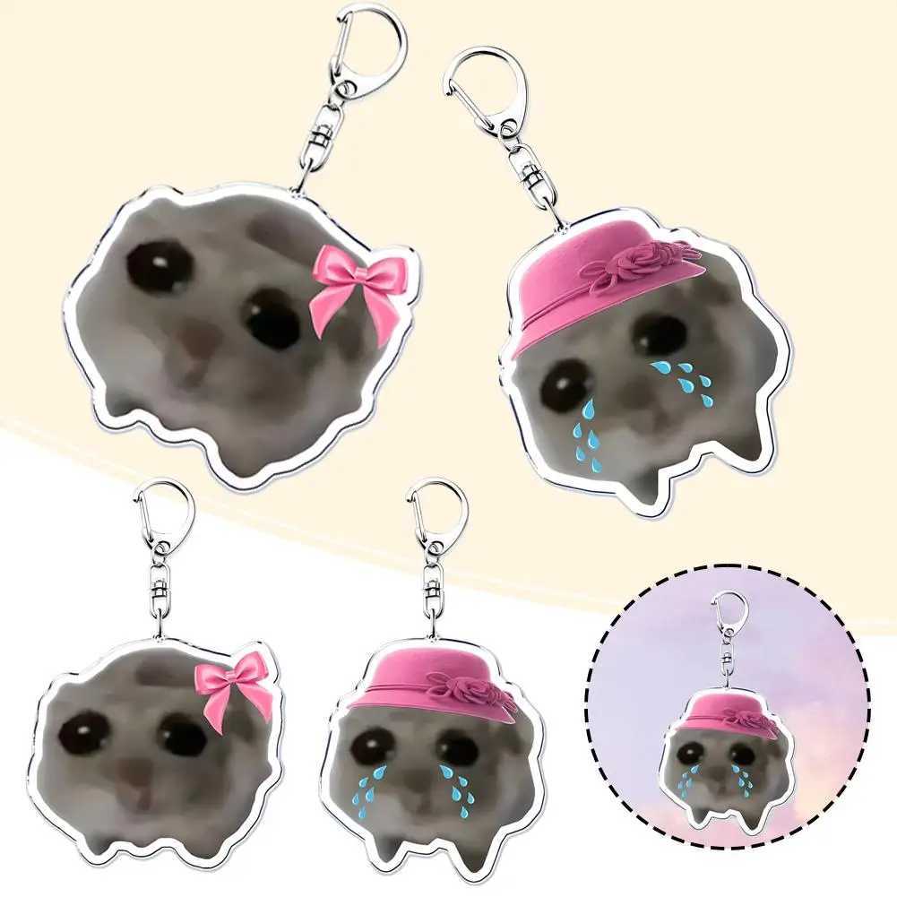 Popular Funny Meme I Am Just A Girl Sad Hamster Key Chain Keychains For Accessories Bag Pendant Keyring Jewelry Fans GiftsX241008