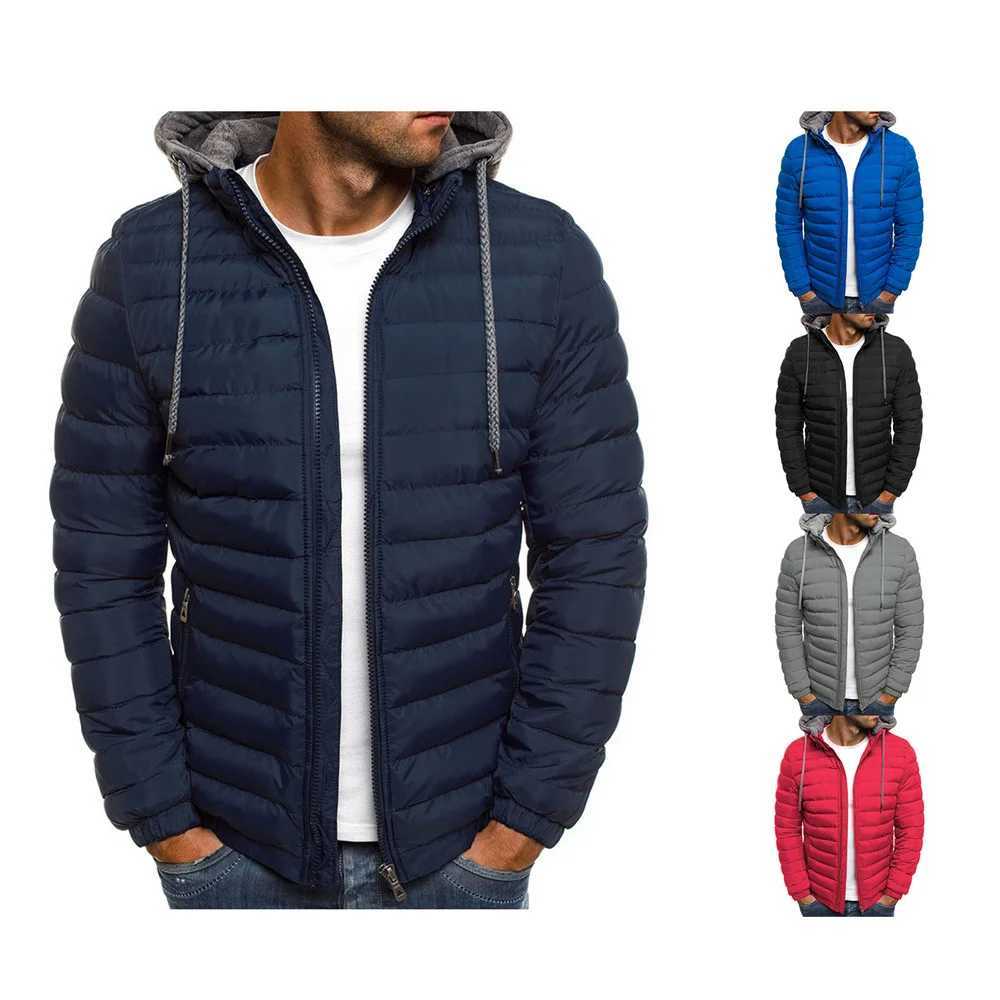 Autumn Winter New Men Cotton Jacket Hooded Thickened Down Coats Solid Color Long Sleeves Zip-Up Jackets Outer Wear jackets 2024XJ241008