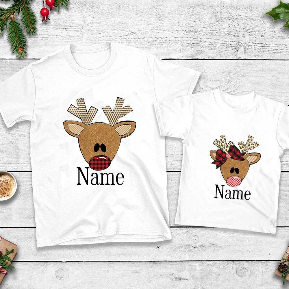 Personalized Christmas reindeer family T-shirt Christmas matching family shirt name personalized holiday Christmas clothing W241008