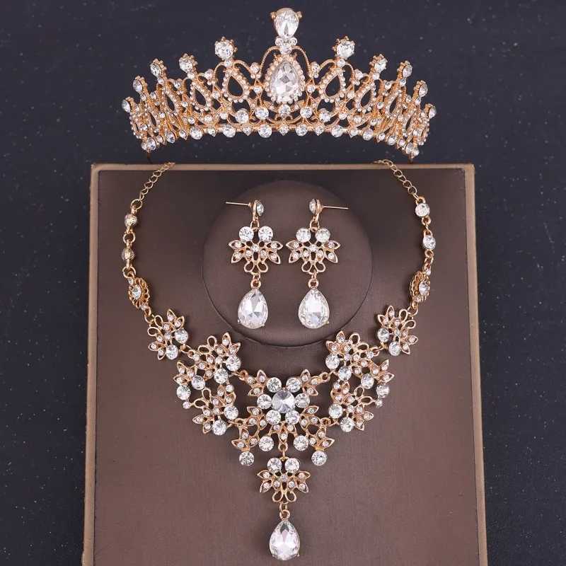 Luxury Crystal Crown Necklace Earring Set Water Diamond Bridal Jewelry Set Bridal Wedding Hair Accessories Jewelry Crown Headpiece Set W241007