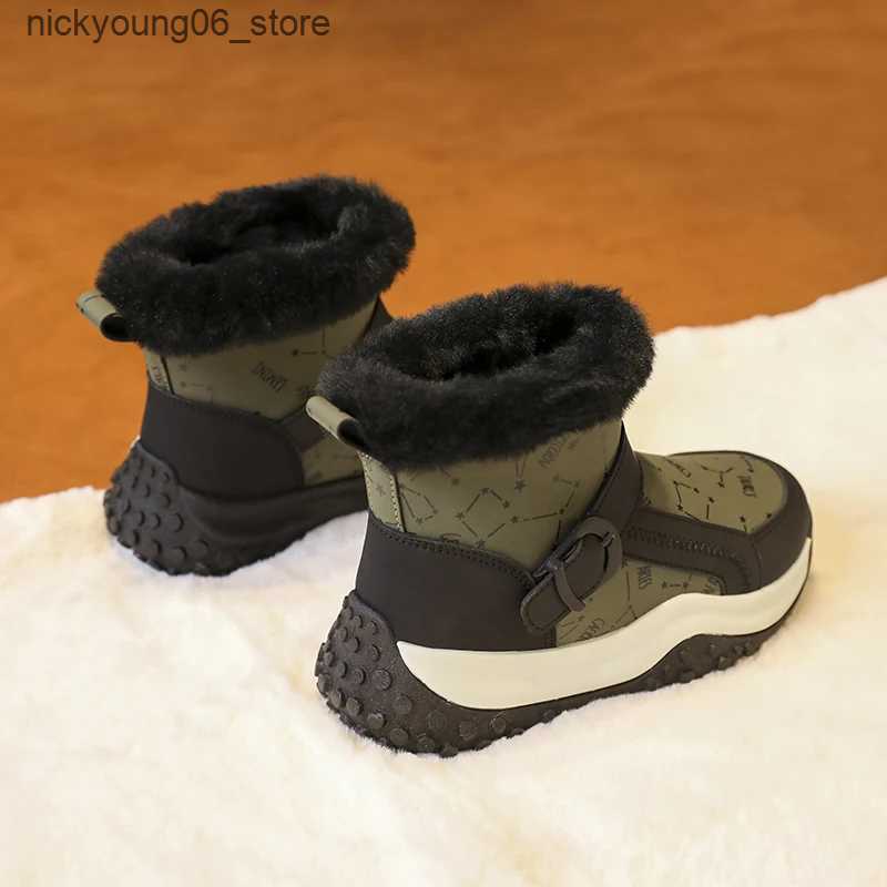Boots Mid Top Children Snow Boots Kid Velvet Thicken Boot Girl Boys Winter Trendy All-match Anti-slip Wear-resistant Child Cotton Boot L240910