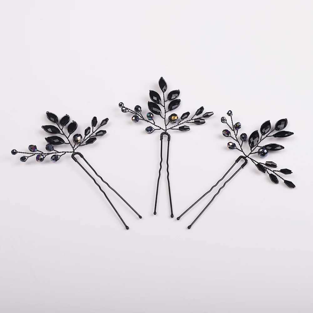Womens black crystal hair clip simple party girl hair accessory wedding hair accessory bridal hair accessory W241007