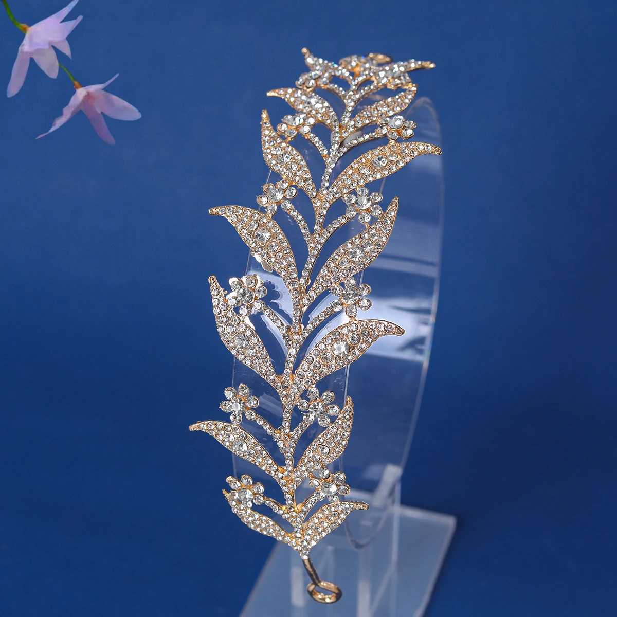Fashion Rose Gold Silver Flower Crystal Water Diamond Tiaras Crown Female Queen Princess Diadem Wedding Hair Accessories W241007