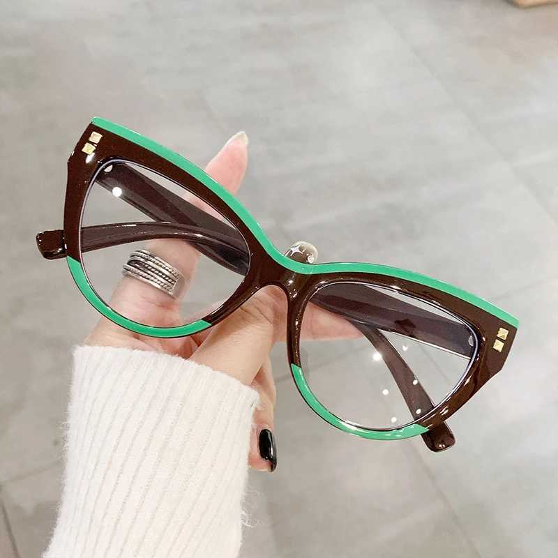 Anti Blue Light Optical Cat Eye Glasses Women Vintage Brand Designer Myopia Prescription Sexy Ladies Rivet Eye Glasses FrameX241008