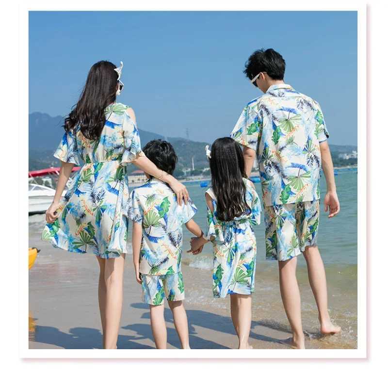 Vacation Couple Look Parent-child Clothes Beach Family Matching Clothing Daughter Mom Resort Dress Son Dad Beach 2 Pieces SetsXJ241008