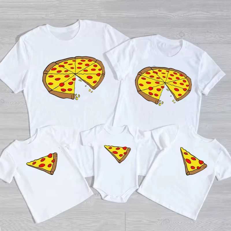 Funny Pizza Print Father Mother Kids T-Shirt Baby Bodysuit Cotton Summer Family Matching Outfits Mom Dad Children Match ClothesXJ241008