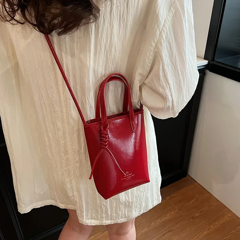 Meet You Womens Red Pu Leather Mini Cross Bag Summer Fashion Trend Phone Letter Pattern Small Hand 241008