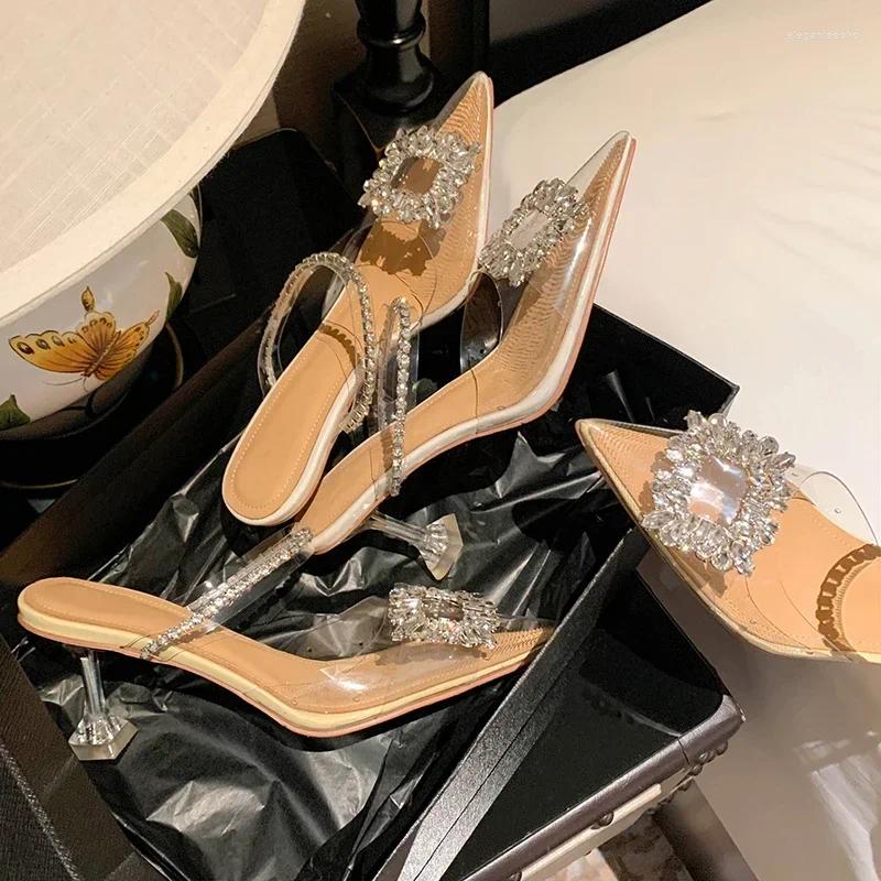 Women's Casual Pointed-Toe Mule Sandals, PVC Upper With Genuine Leather Lining - 5-8 cm Chunky Block Heels, Beaded Cross-Tied Back-Strap Slip-On Shoes - view 6