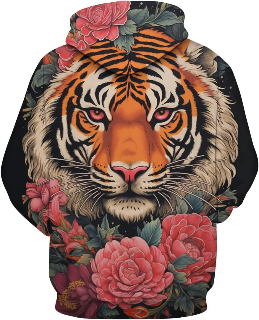 Hoodie for Mens Womens Novelty Cartoon Animal Pattern Hoodie Printed Hooded Tiger Funny Long Sleeved Sweatshirt Hoodie Men GraphicPullover cool