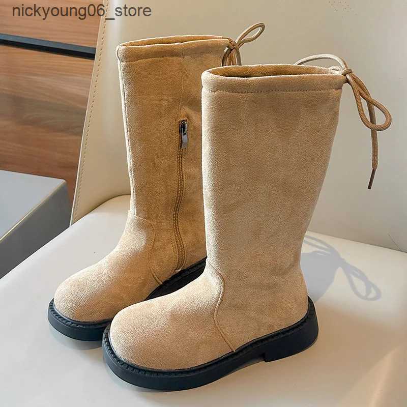 Boots New Childrens Autumn Boots Causal Girls Long High Boots Elegant Sweet Kids Fashion Princess Catwalk Boots Versatile Non-slip L240910