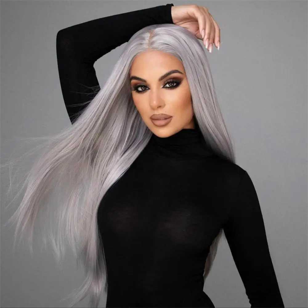 Silver Gray Long Straight Wig In The Natural Heat-Resistant Synthetic Wig Women Wear A Full Head Cover For Daily GatheringsXJ241008