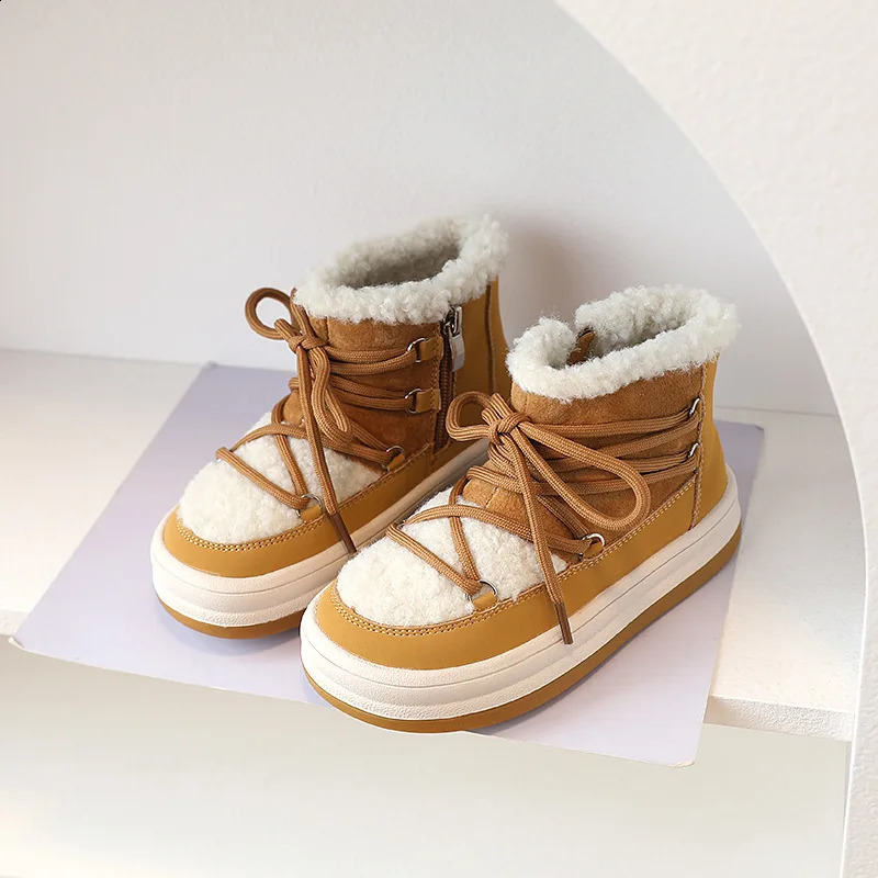 Autumn/Winter Boys and Childrens Boots Warm Plush Rubber Sole Preschool Childrens Sports Shoes Fashion Girls Boots 21-30 240925
