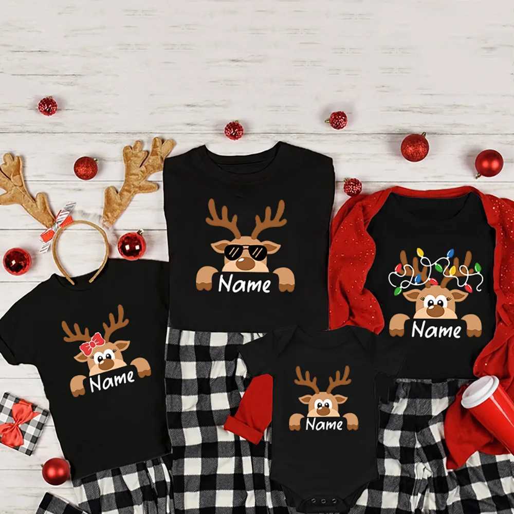Personalized Christmas Family Customization Name Christmas Reindeer Matching Family Shirt Personalized Holiday Christmas Clothing W241008