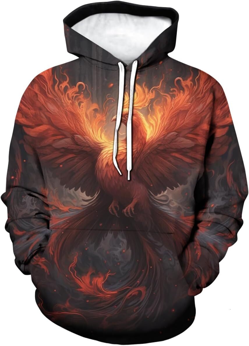 Hoodie for Mens Womens Unisex Flame Phoenix Hoodie 3D Novelty Pattern Printing Fashion Long Sleeve Pullover Hoodies Men Graphic Hoodies sweatshirt