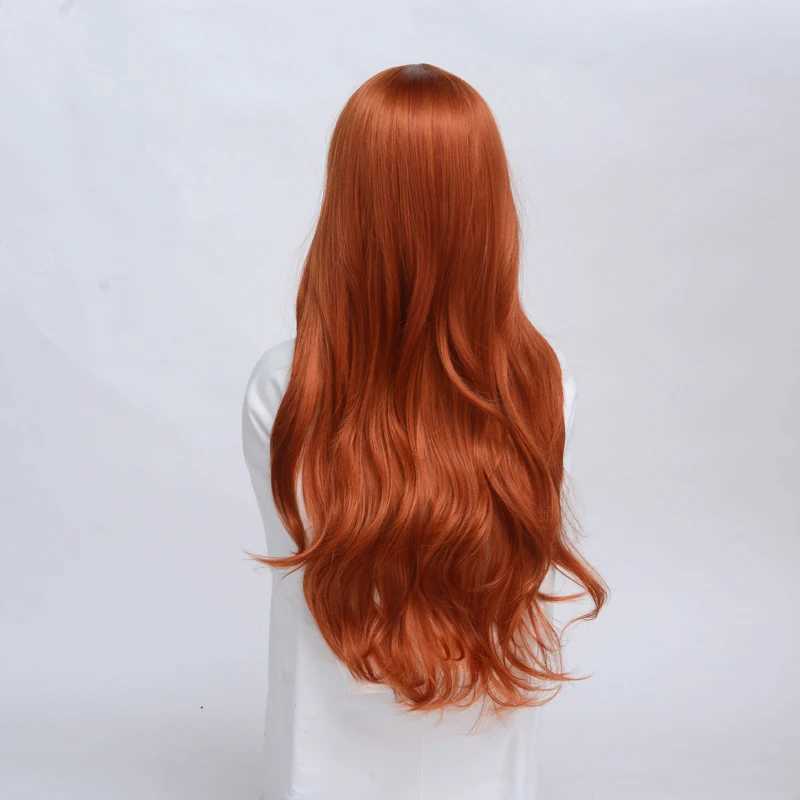 WHIMSICAL W Long Body Wave Hairstyle Orange Wigs For Women Middle Part Heat Resistant Hair Synthetic Wig Fiber Average SizeXJ241008
