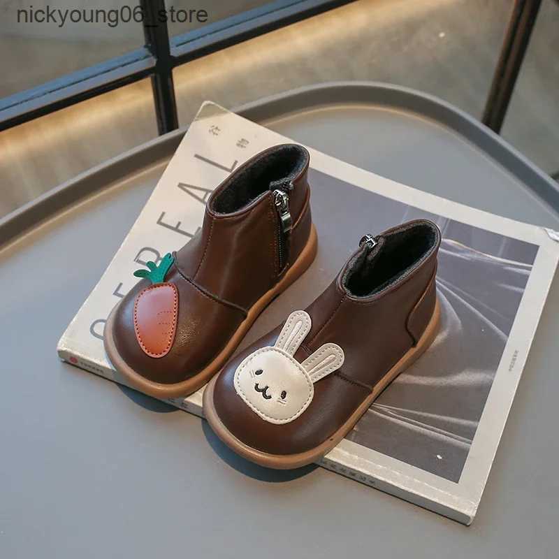 Boots Childrens Snow Boot Winter Warm Kids Shoes Boots for Girl Matte Leather Toddlers Causal Ankle Cotton Boots Cute Cartoon Zipper L240910