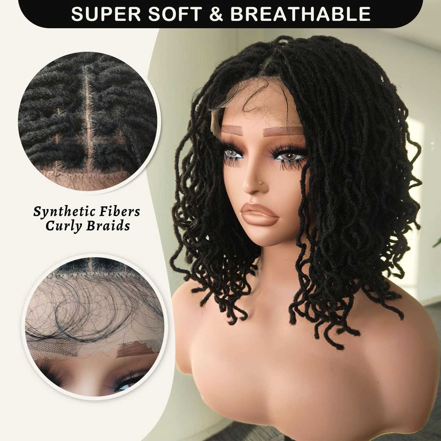 Short Bob Braids Wig Synthetic Lace Front African Glueless full lace Black Synthetic Crochet Dreadlocks Wig for Black WomenXJ241008