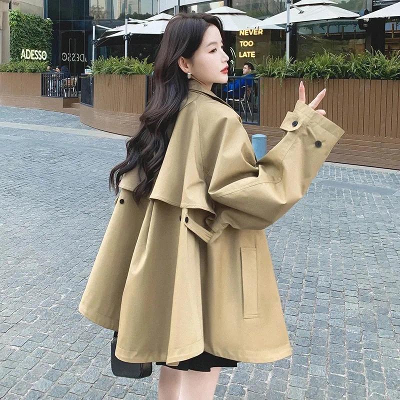 Women's Trench Coats Khaki Windbreaker Coat Spring Autumn 2024 British Style Short Cloak Overcoat Casual Loose