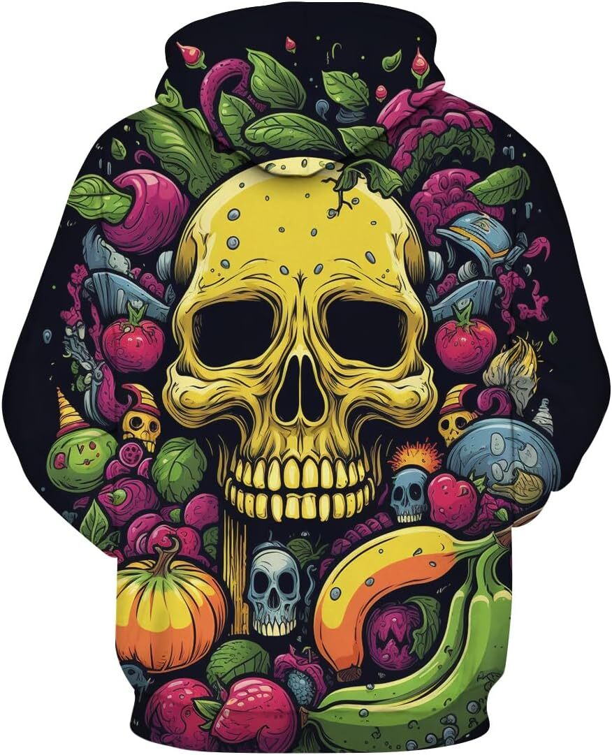 Hoodie for Mens Womens Unisex Fruit Banana Hoodie Men Skull Printed Hooded Casual Long Sleeve Pullover Hoodies Pocket Graphic comfort