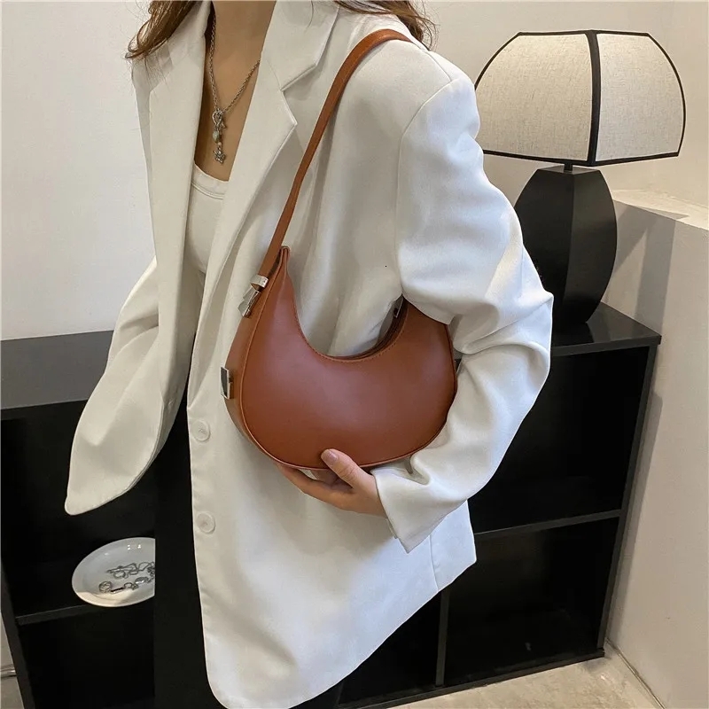 Underarm Tote For Women Half Moon Hobo Bag Lady Brand Shoulder Bags PU Leather Armpit Clutch Handbag And Purse