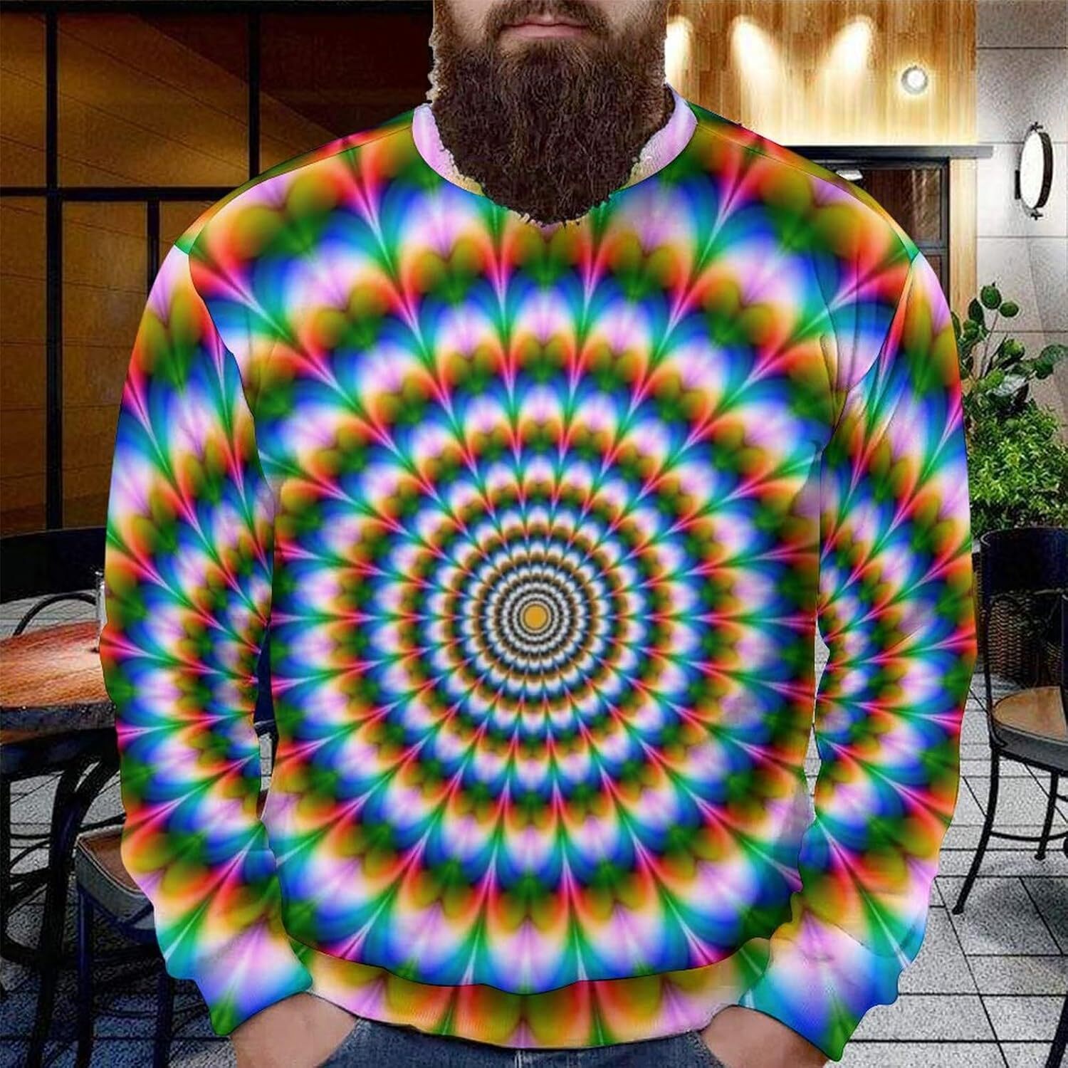 Long Sleeve Shirts for Men sweatshirt Mens Trippy Psychedelic Sweatshirt Optical Illusion Trippy Novelty Focus Drawing Round Neck Pullover T shirt Tee