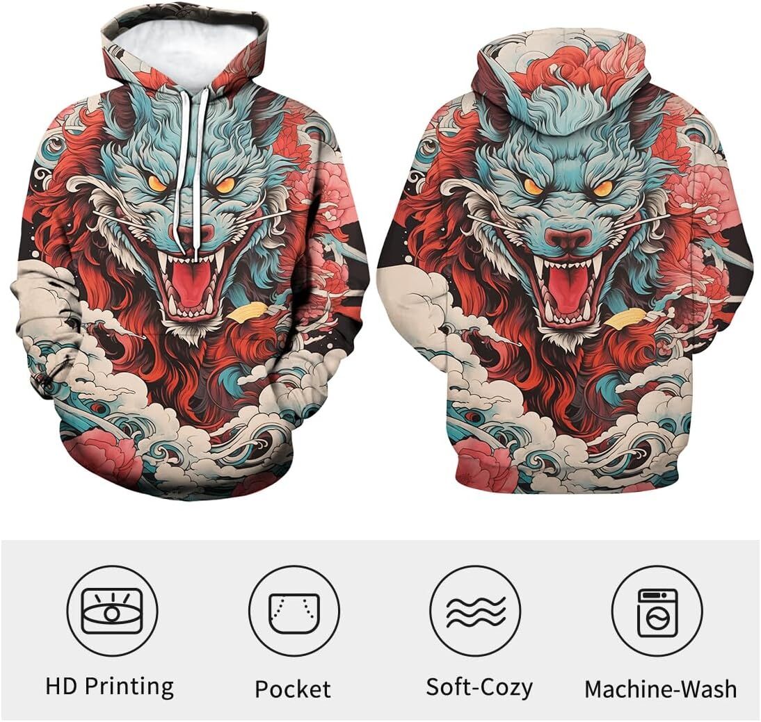 Hoodie for Mens Womens Retro Tiger Hoodie Mens 3D Print Psychedelic Funny Sweatshirt Hoodies Pocket Graphic Pullover Long Sleeve cool