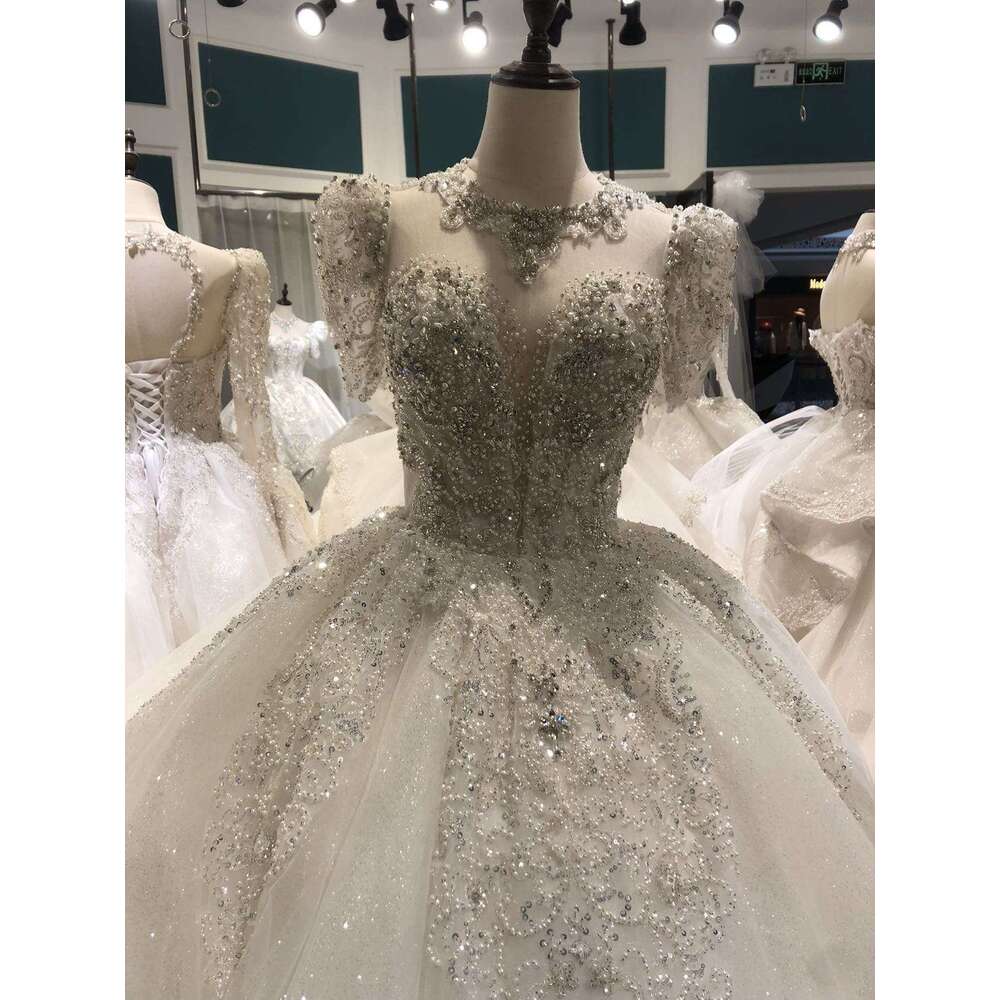 Kisswhite Green Collection pearls short sleeves wedding glitters Crystals Ball Gown puffy Bridal dresses