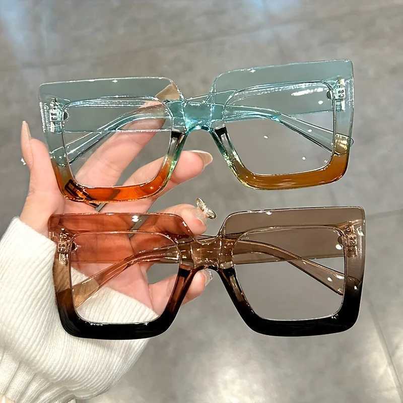 Large Square Frame Clear Lens Glasses Color Block Fashion Decorative Glasses Computer Spectacles For Women MenX241008