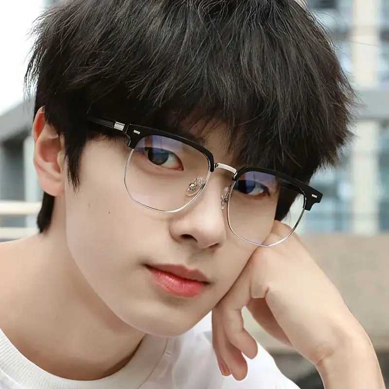 Women Men Anti Blue Light Glasses Fashion Trend Square Half Frame Plain Eyeglasses for Men Finished Business Optical EyewearX241008