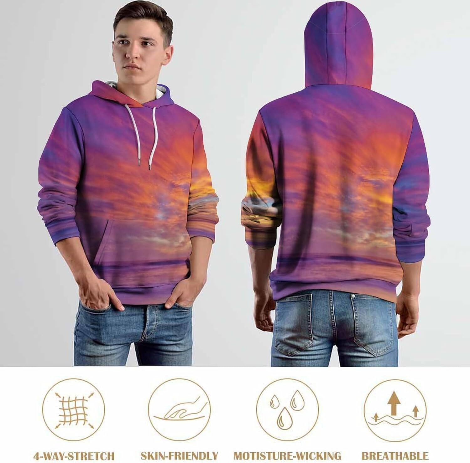 Hoodie for Mens Womens Mens Unisex Novelty Hoodies Yacht Sailing in the Sea at Sunset Distant Hills Seaside Sun Hooded Sweatshirt Graphic Hoodies swea