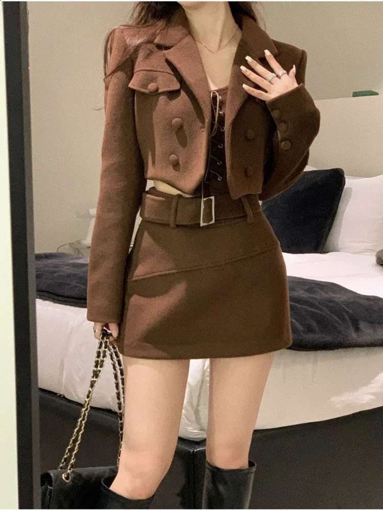 2024 Summer Warm Short Coat Slim Sexy Vest Bodycon Y2k Mini Skirt Korean Fashion 3 Piece Set Elegant Clothing Woman Chic 241007