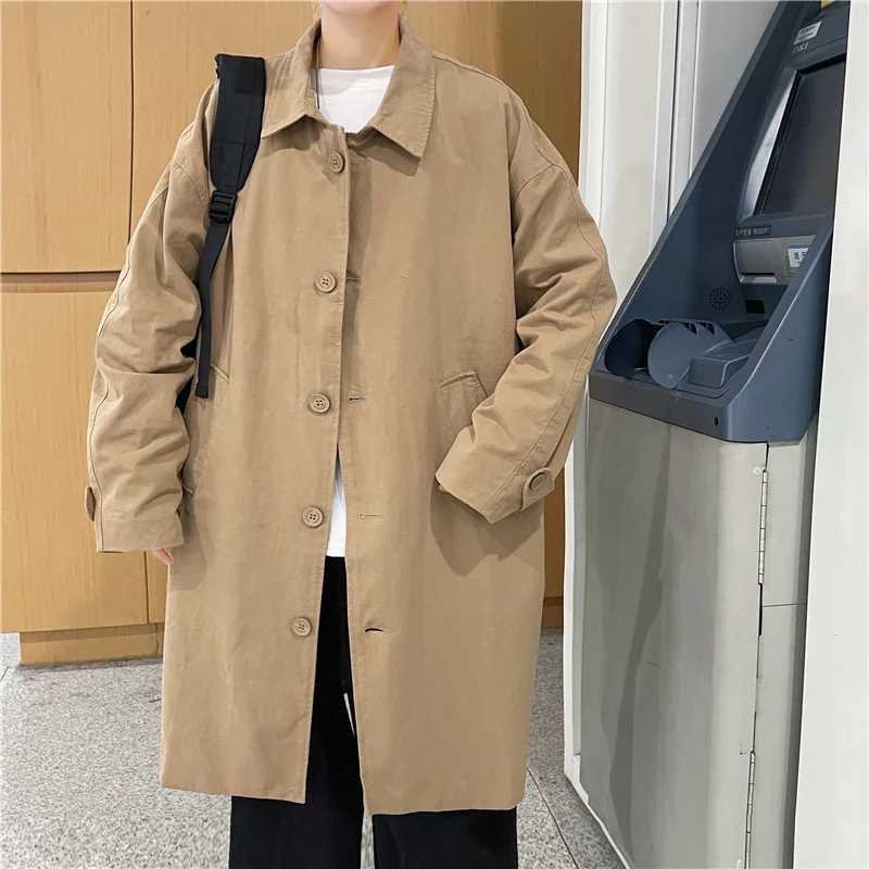 Hong Kong style Japanese knee length jacket casual mens autumn and winter windproof mid length Korean casual workwear jacket W241007