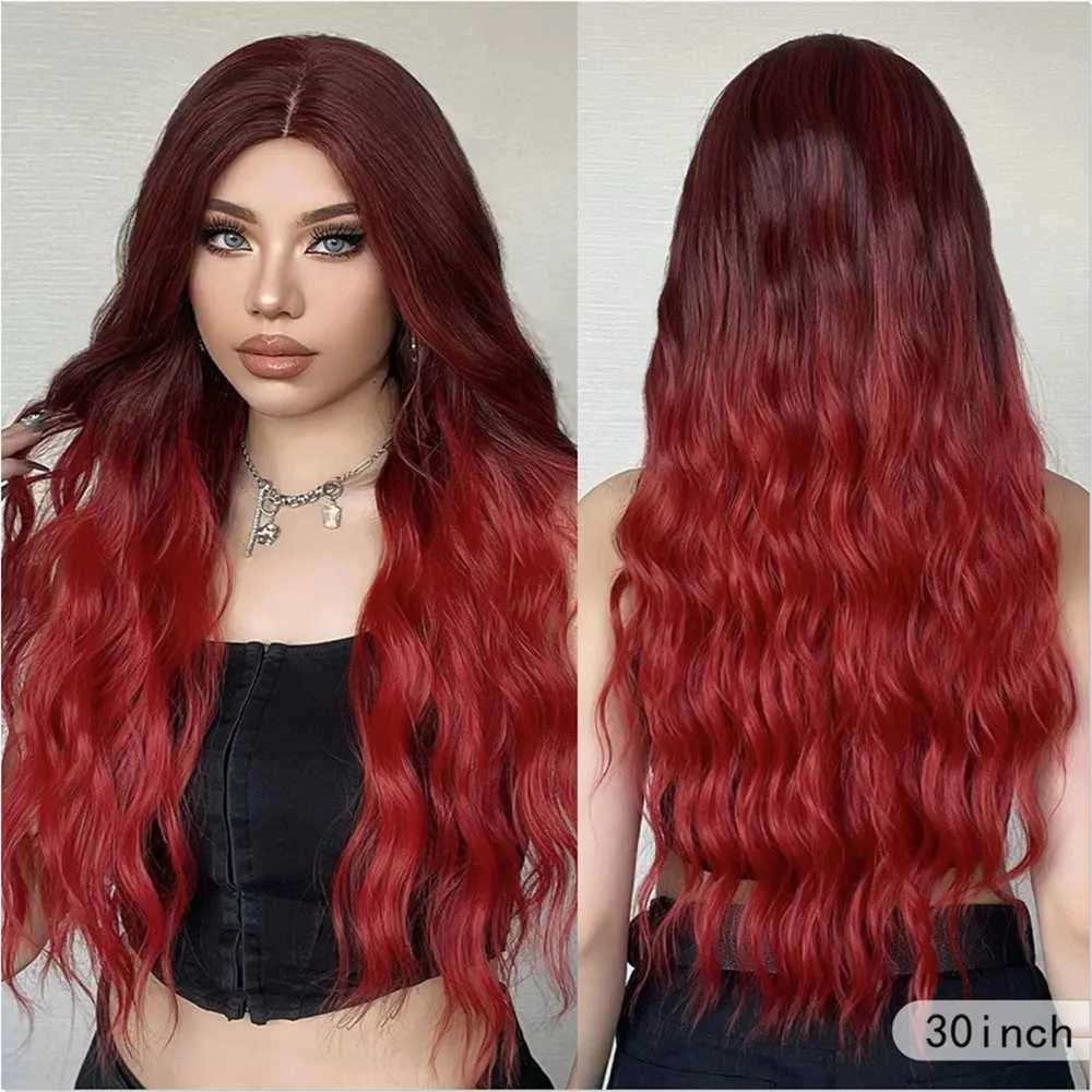 HENRY MARGU Red Loose Wave Wigs Ombre Long Middle Part Wig Heat Resistant Synthetic Hair for Daily Use Soft Smooth Fake HairXJ241008