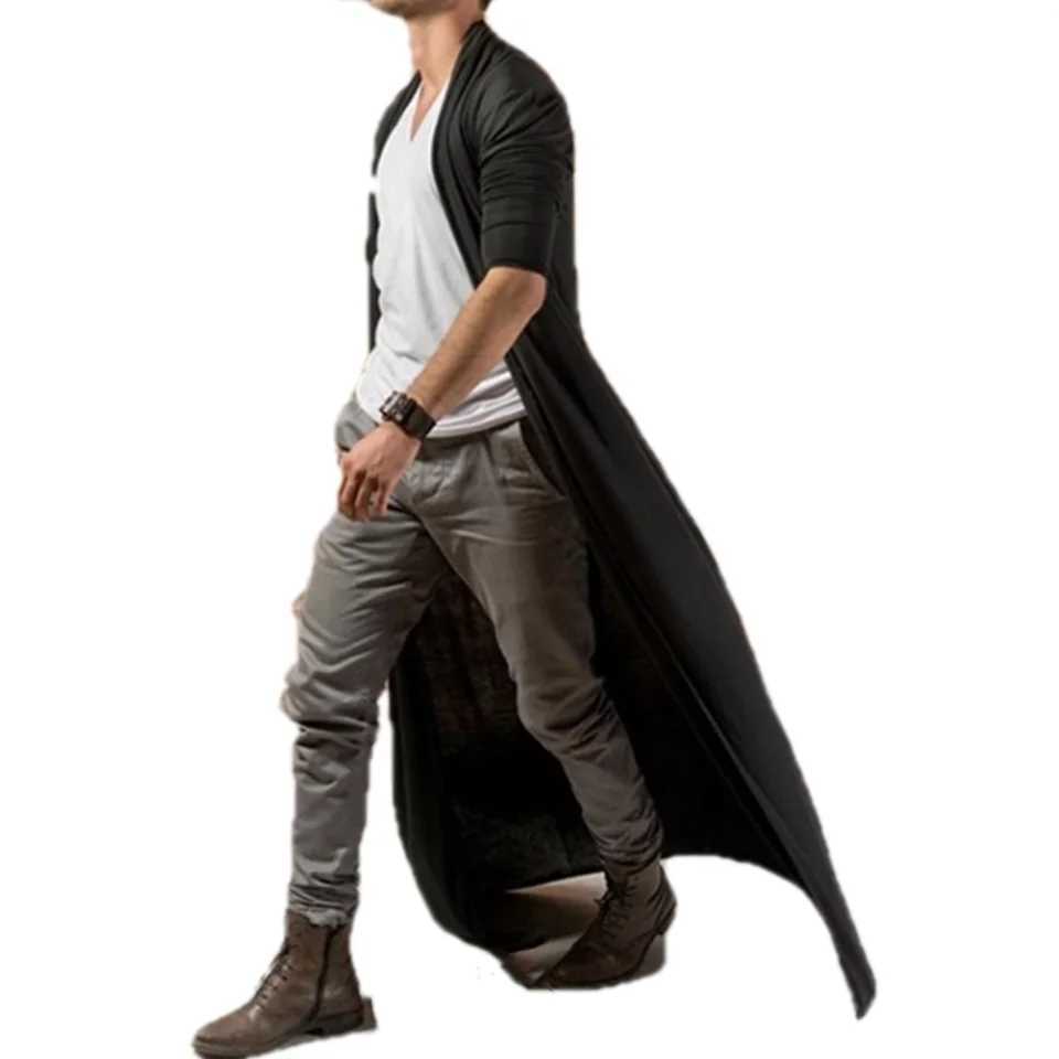 Mens solid color long sleeved open top thin open front trench coat autumn casual coat W241007