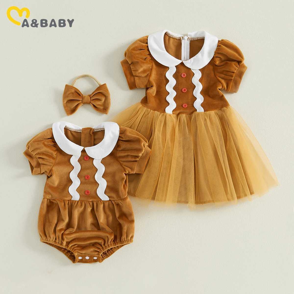 Ma baby 0-4Y Christmas newborn and childrens baby clothing home clothing gingerbread chiffon dress jumpsuit Christmas clothing W241008