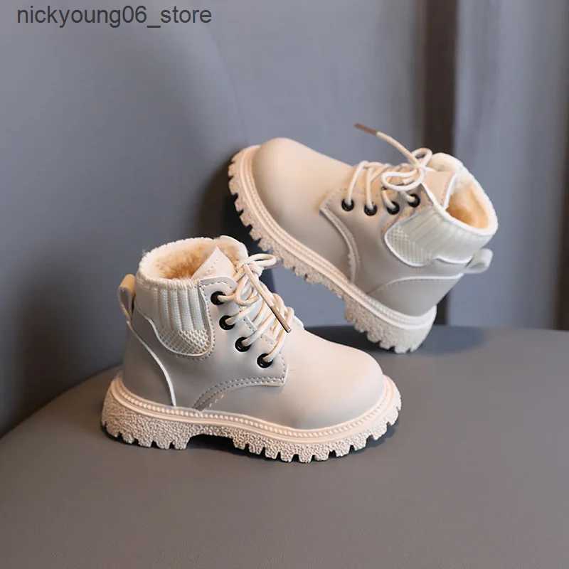Boots Childrens Winter Solid Color Fleece Ankle Boots Boys Fashion Girls Soft-soled Shoes Kids Cotton Leather Thick boots XZ282 L240910