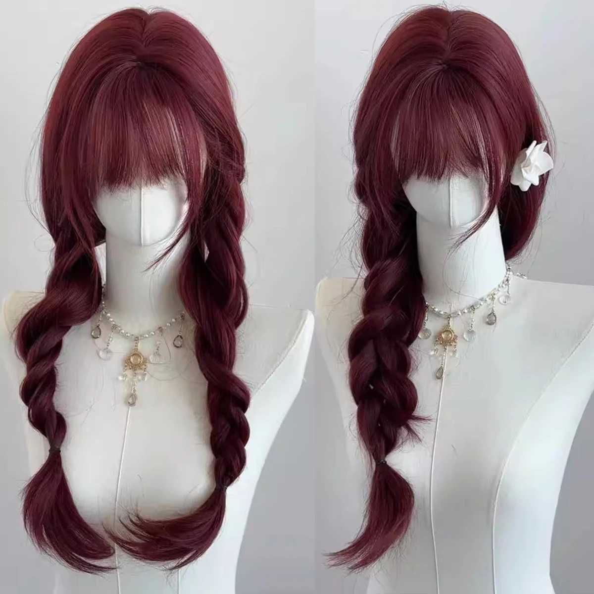 DIFEI Synthetic Mela red long curly wig women wine red heat-resistant big wavy natural curly fashion stylingXJ241008