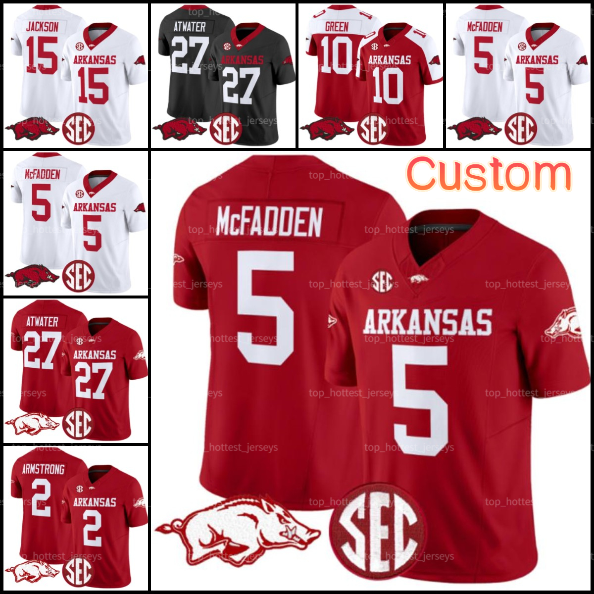 Arkansas Football Jersey Feleipe Franks Jefferson Rakeem Boyd Taylen Green D. McFadden A. Armstrong J. Jackson College Football Jerseys Stitched Red Black