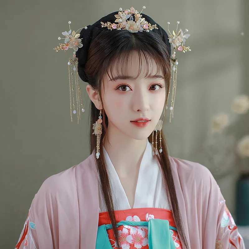 Gold red pearl tassel hair stick Chinese wedding hair accessories bridal hair jewelry head W241007