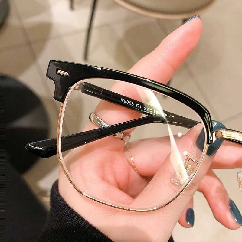 Women Men Anti Blue Light Glasses Fashion Trend Square Half Frame Plain Eyeglasses for Men Finished Business Optical EyewearX241008