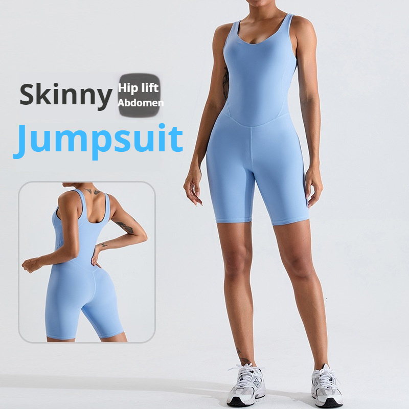 New quick drying jumpsuit for women's naked feeling hip lifting suit, yoga shorts, outdoor sports jumpsuit, fitness suit
