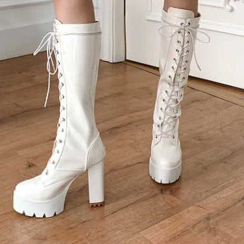 Autumn Winter High Heel Martin Boots Thick Heel Boots Lace Up Womens Boots High Barrel Martin Boots Round Head Leather Thin Long Legged Boots 240826