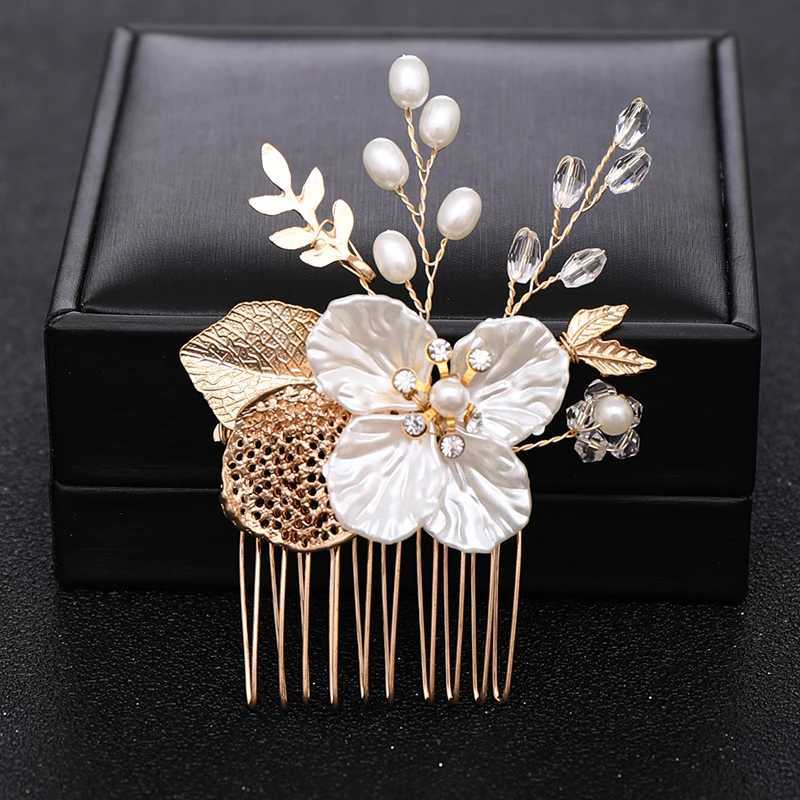 Gold or silver pearl flower leaves crystal hair comb clip strap suitable for female brides weddings bridal hair accessories jewelry comb gifts W241007