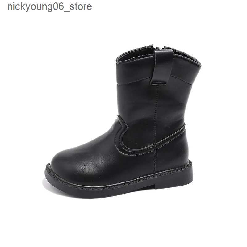 Boots New Childrens Boot Spring Autumn Versatile Retro Black Boots for Girl Non-slip Patchwork Kids Fashion Ankle Boots Side Zipper L240910